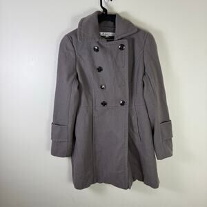 Kenneth Cole grey wool blend military pea coat womens size 8